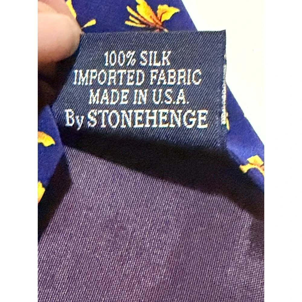 J. Garcia Silk Tie Landscape With Eye Collection Ten Navy Floral Lily Art